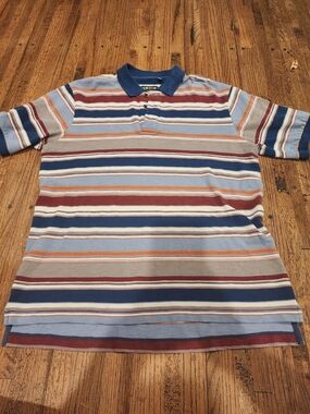 Orvis Multicolor Striped Polo Shirt — Blue, Tan, Rust